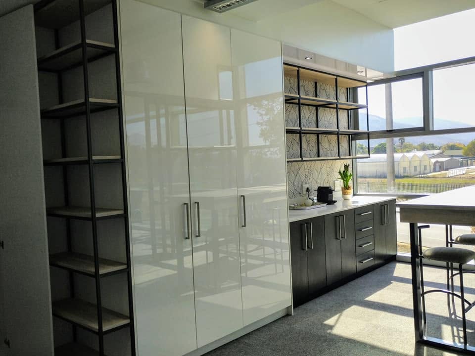 Office kitchenette and storage wall